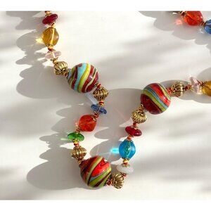 Rare Millefiori Colorful Gold T Italian Venetian Vintage Beaded Necklace - 24"